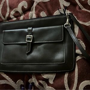 LOFT Black Leather Wristlet with Buckle